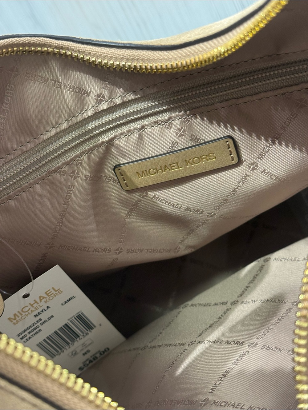 MICHAEL KORS Nayla Medium Suede Hobo Shoulder Bag camel NWT - Picture 9 of 12